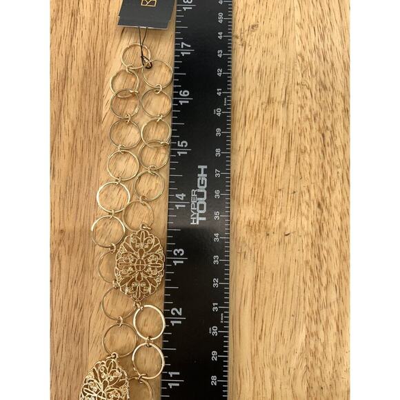 Ballet Gold Tone Hammered Metal Long Chain Link Necklace Fashion Jewelry NEW - Picture 11 of 12